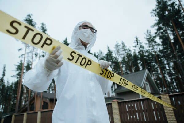 Man in hazmat suit