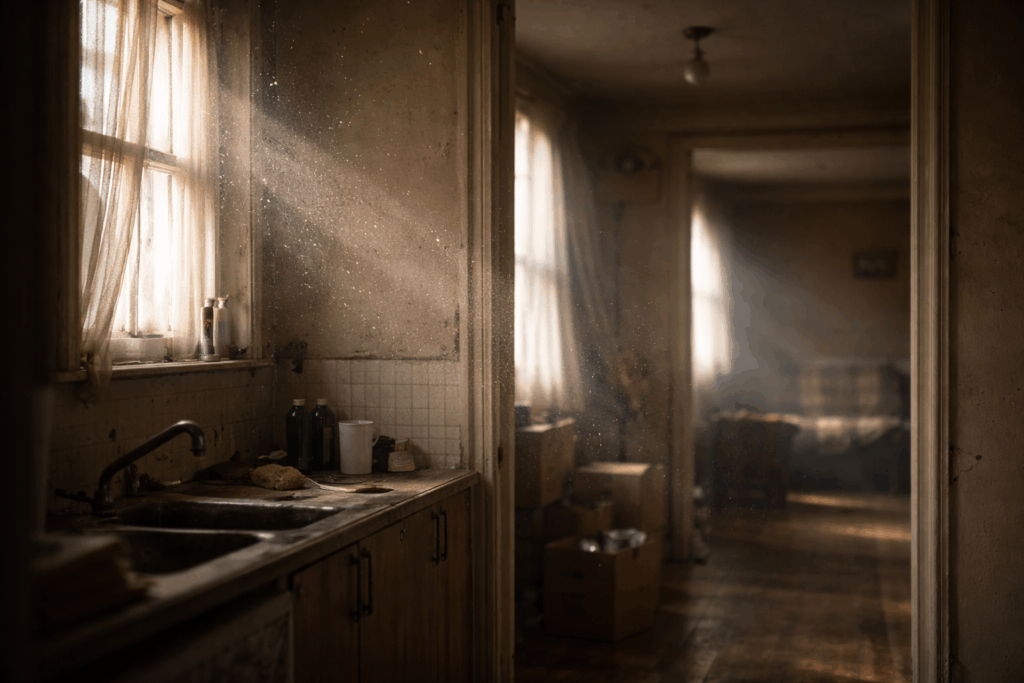 Visual representation of airborne asbestos fibres inside an older Queensland home