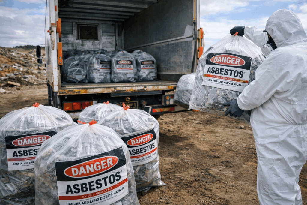 Sealed asbestos waste being transported for approved disposal at a Queensland landfill.